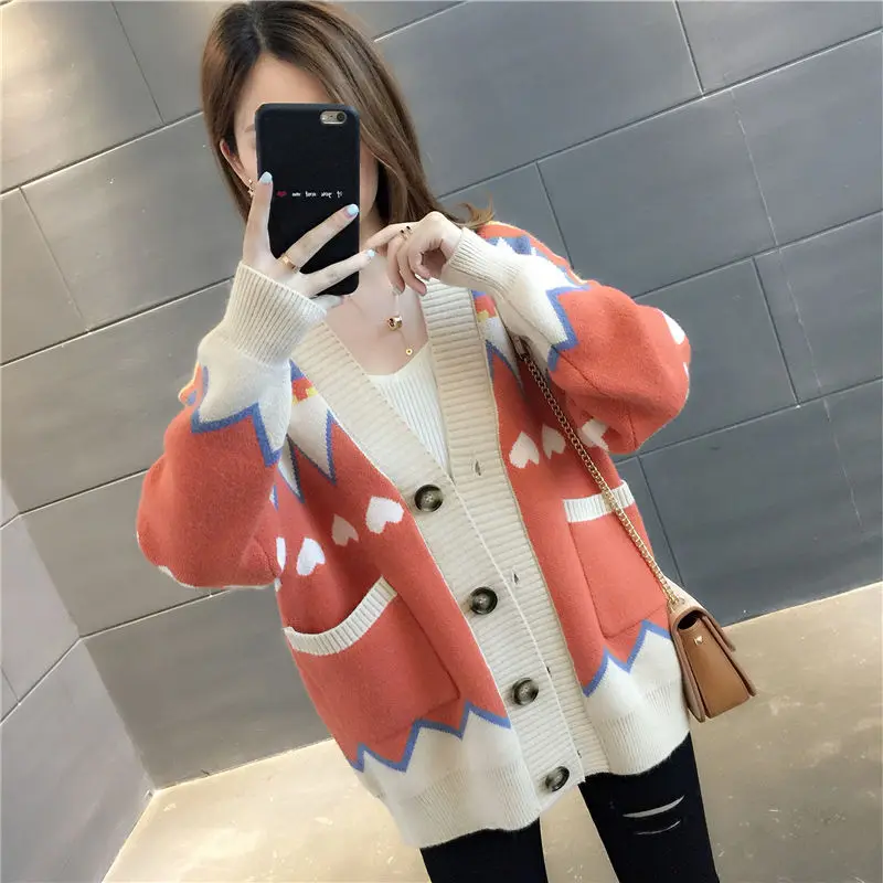 

Lazy Wind Sweater Women's Cardigan 2022 Autumn New Women's Korean Version Of The Contrast Color Is Very Popular Sweater Coat