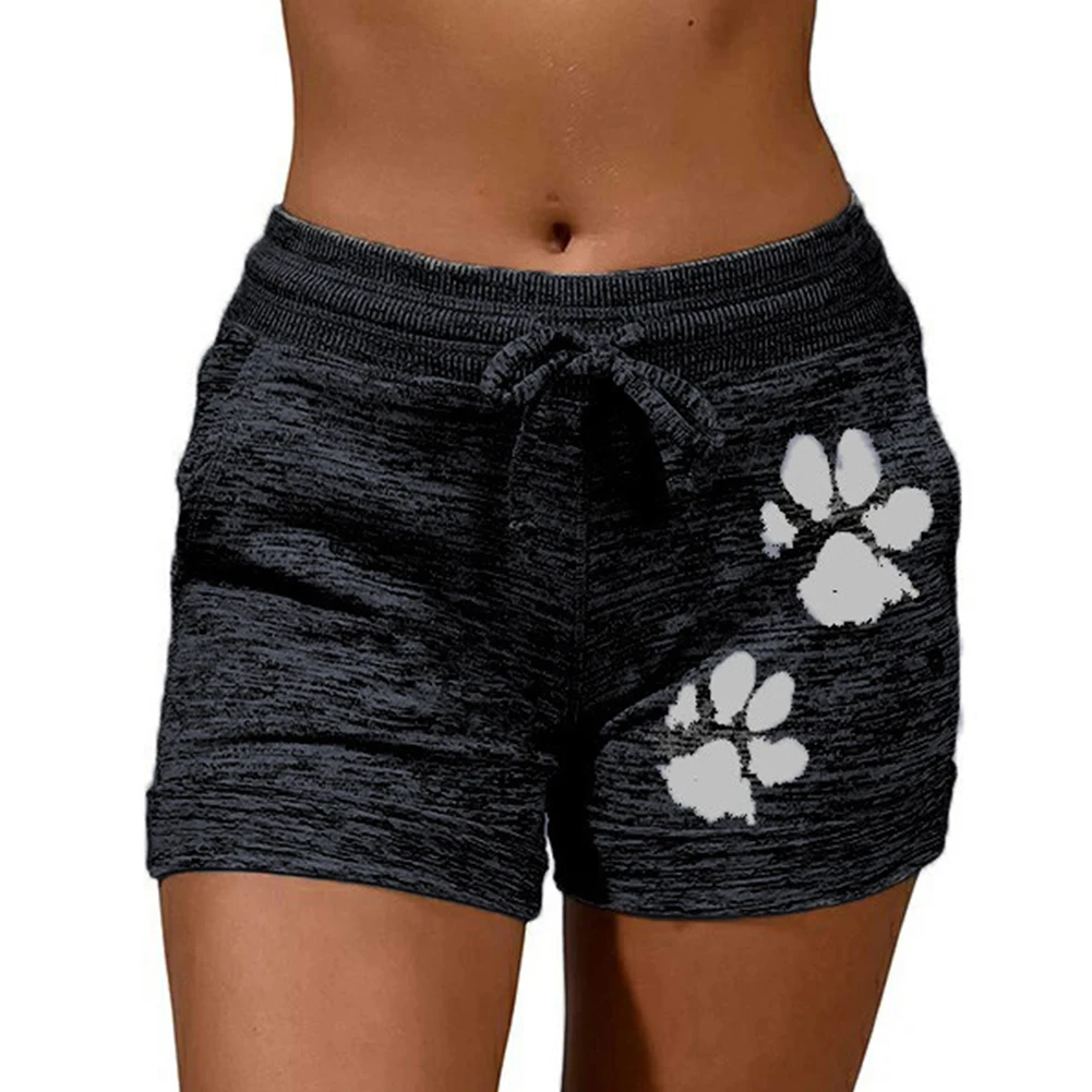 

Women High Waist Cats Claw Print Drawstring Quick Dry Elastic Sports Shorts