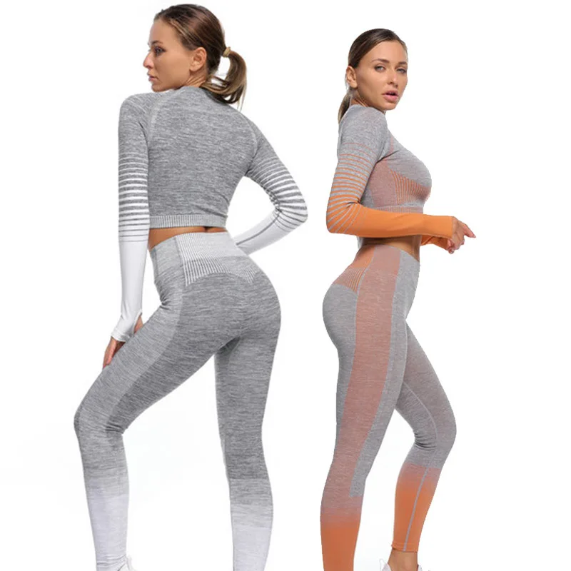 

Новый Полосатый бесшовный костюм для йоги трикотажные эластичные спортивные штаны для фитнеса Спортивная одежда для женщин