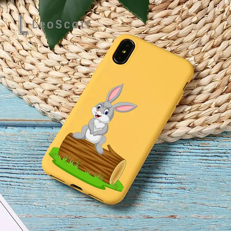 

Cute cartoon Rabbit pink heart Phone Case Yellow Candy Color for iPhone 11 12 mini pro XS MAX 8 7 6 6S Plus X SE 2020 XR