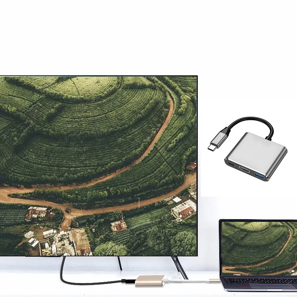 Адаптер преобразователь Usb c HDMI Type Hdmi 3 в 1 1080p 4k Uhd для Ноутбуки мобильные