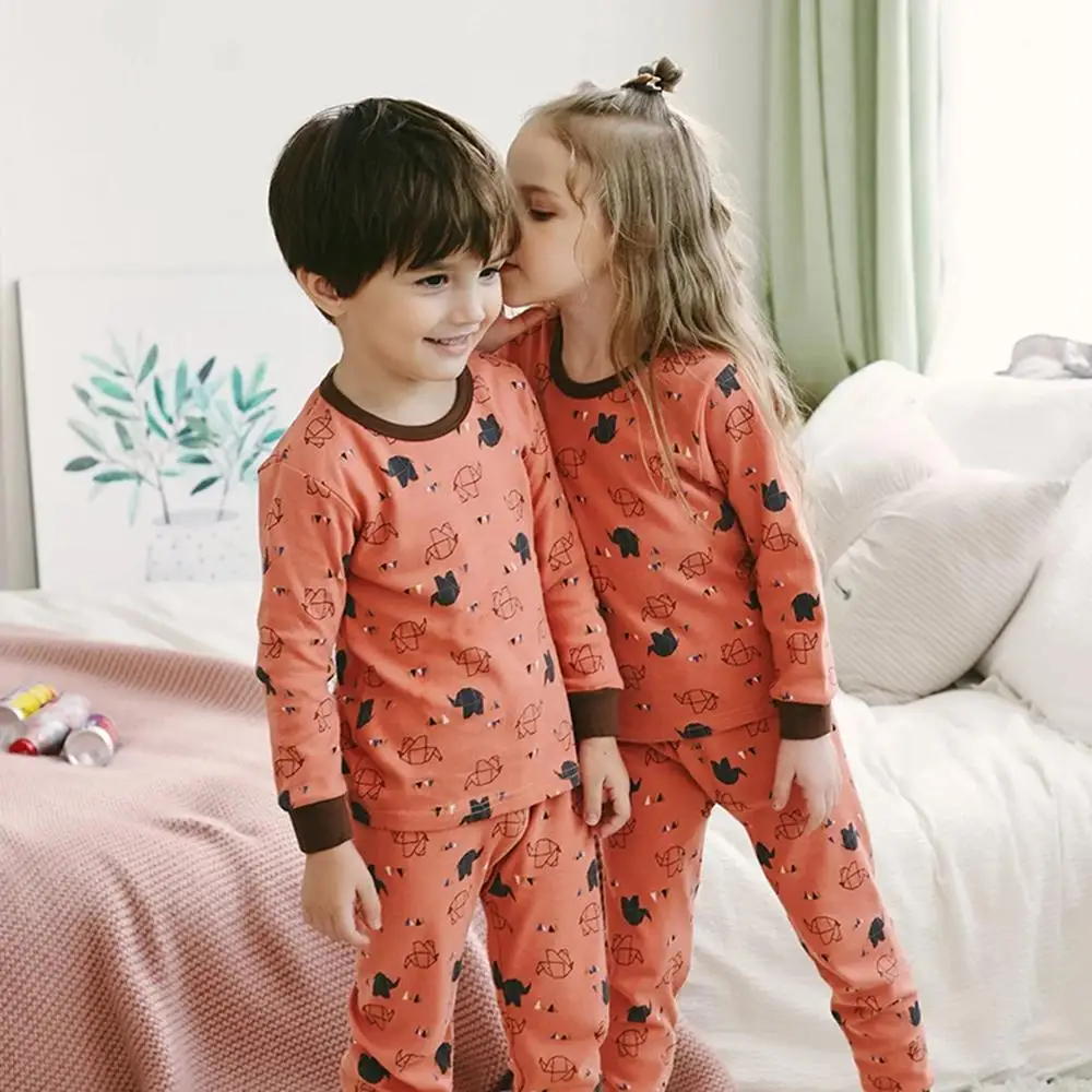 Детская Хлопковая одежда для сна с животными пижамы детский зимний пижамный