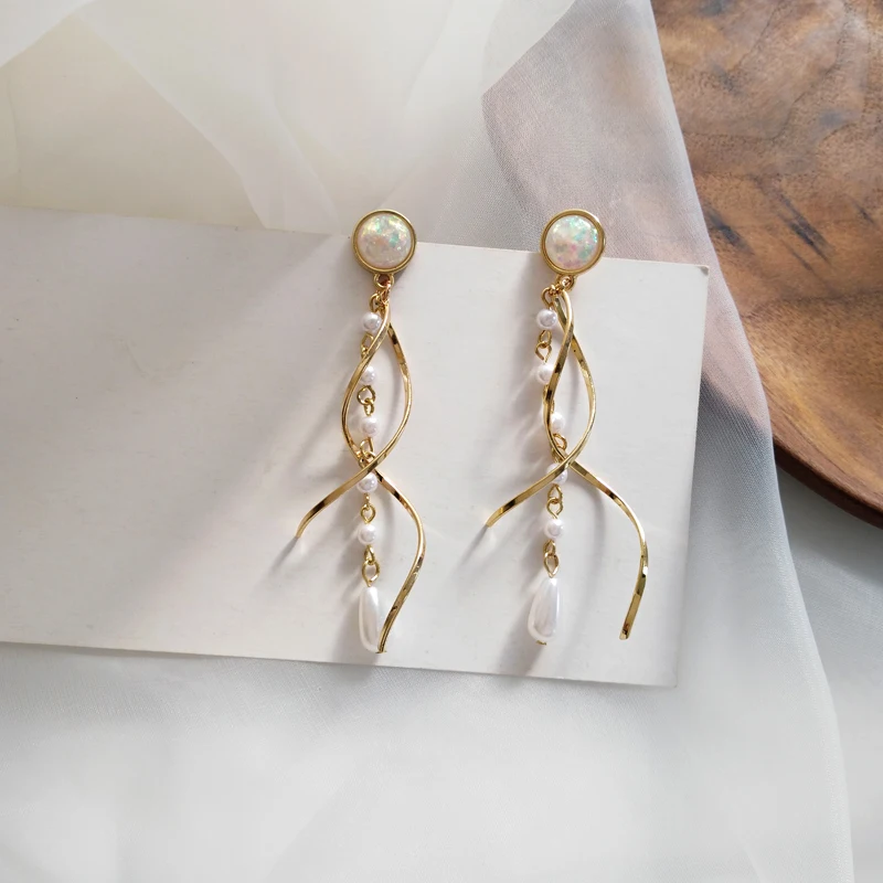 Модные простые металлические геометрические серьги с кисточками и жемчугом в