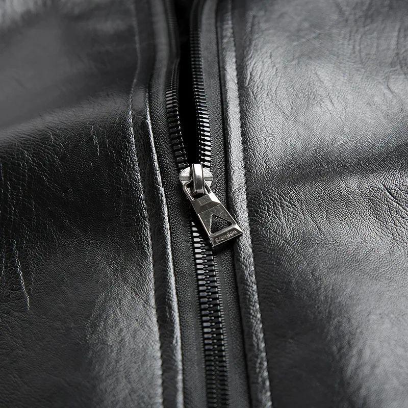 Мужская кожаная куртка с флисовой подкладкой теплая зимняя из искусственной