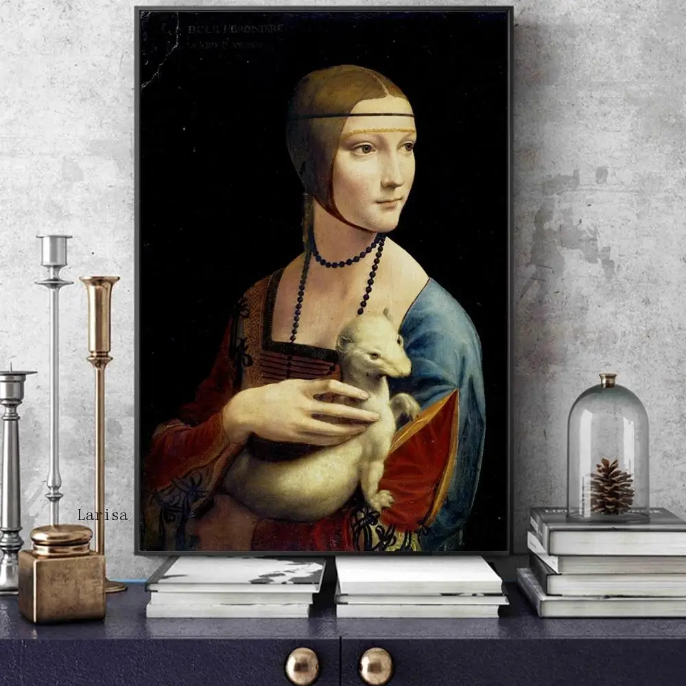 

Leonardo Da Vinci Poster Famous a Lady with an Ermine Reproductions Canvas Wall Art Painting Print Picture for Home Decor