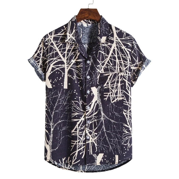 

2020 Fashion vinatge shirts men brand shirt men Summer Lapel Panel Striped Leopard Print Short Sleeve Shirt Top