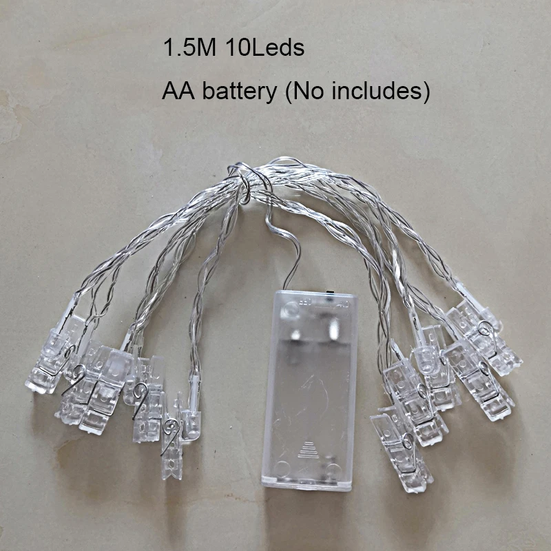 1.5M 10Leds Светодиодный светильник-Гирлянда для рождественской вечеринки, украшение дома, 1,5 м, 3 м, 4,5 м, зажим для фотографий, держатель Gardland, питание от батареи, день рождения, сказочные огни - Испускаемый цвет: 1.5M 10Leds