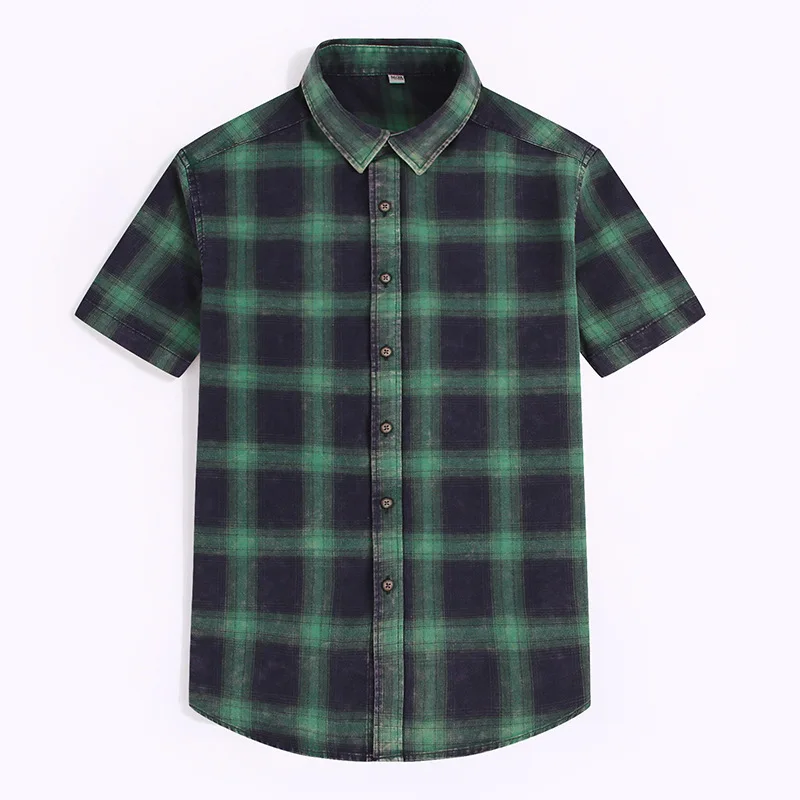 

902 Classic Man's Lattice Shirt Urban Leisure Slim Cotton Square Collar Single-Breasted Short Sleeves Daily Wearing Male Tops