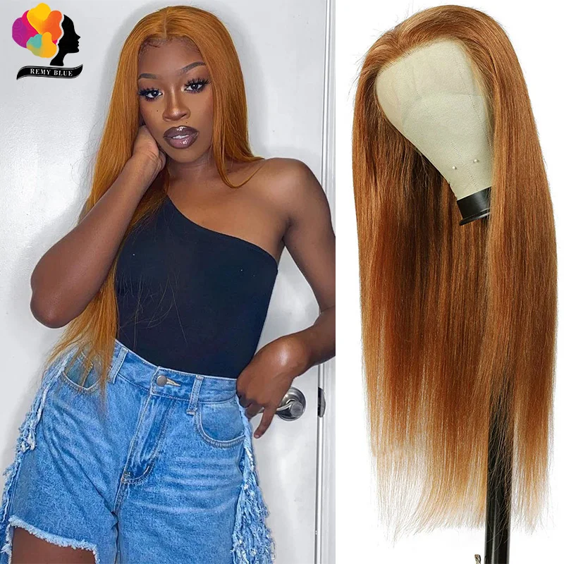 

Transparent Ginger Brown Colored Human Hair Wigs Straight Honey Blonde Brazilian 13*1 Lace Front Wigs For Women Human Hair 180%