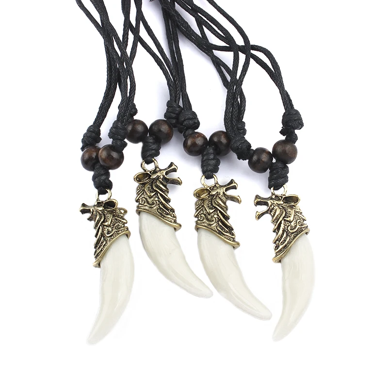 Ожерелье с подвеской из искусственного волчий Клык винтажный кулон зубом волка