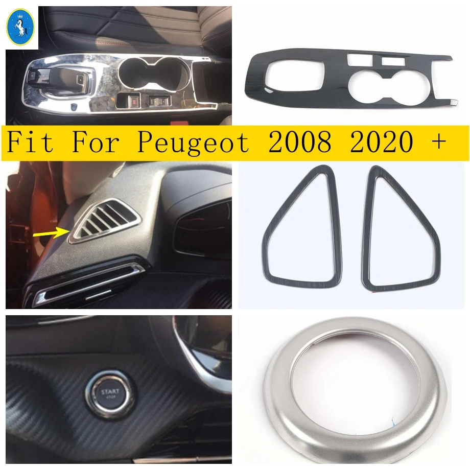 

Shift Gear Panel / Start Stop Engine Push Button / Dashboard Air AC Frame Cover Trim Black / Silver For Peugeot 2008 2020 2021