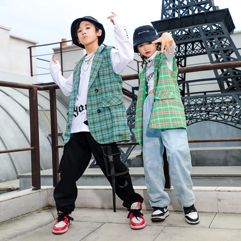 

New Street Dance Wear Loose Vest Hiphop Pants Suit Jazz Modern Dance Costumes Kids Ballroom Hip Hop Dance Rave Clothes DN10390