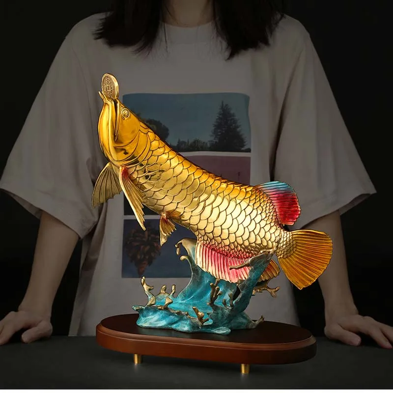 

2023 High grade HOME Store business Mascot bring wealth Money Drawing GOOD LUCK wealth golden Fish Arowana color copper statue