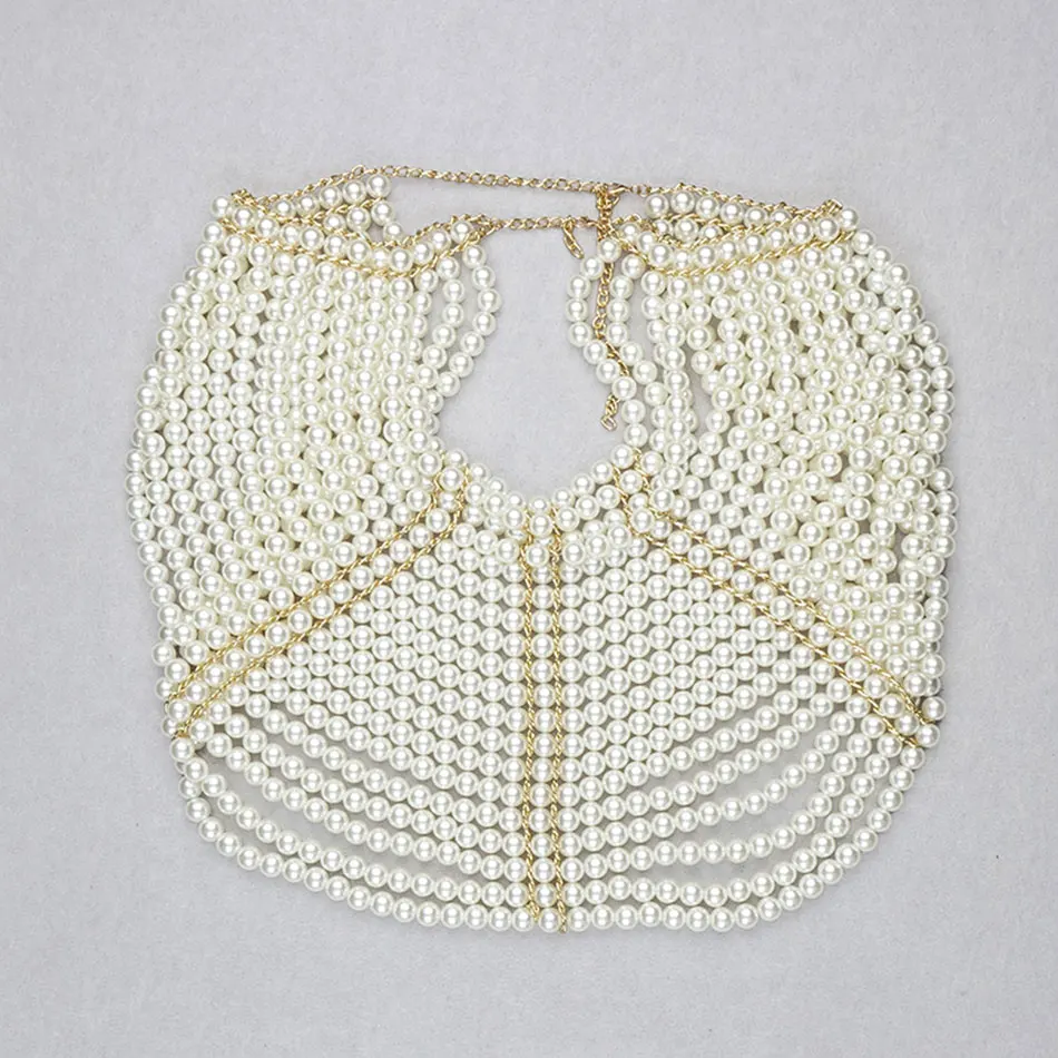 

High Quality Women 2021 Fashion New Sexy O-neck Shawl Sleeve Pearl Handmade Shawl Celebrity Club Party Elegant Retro Shawl