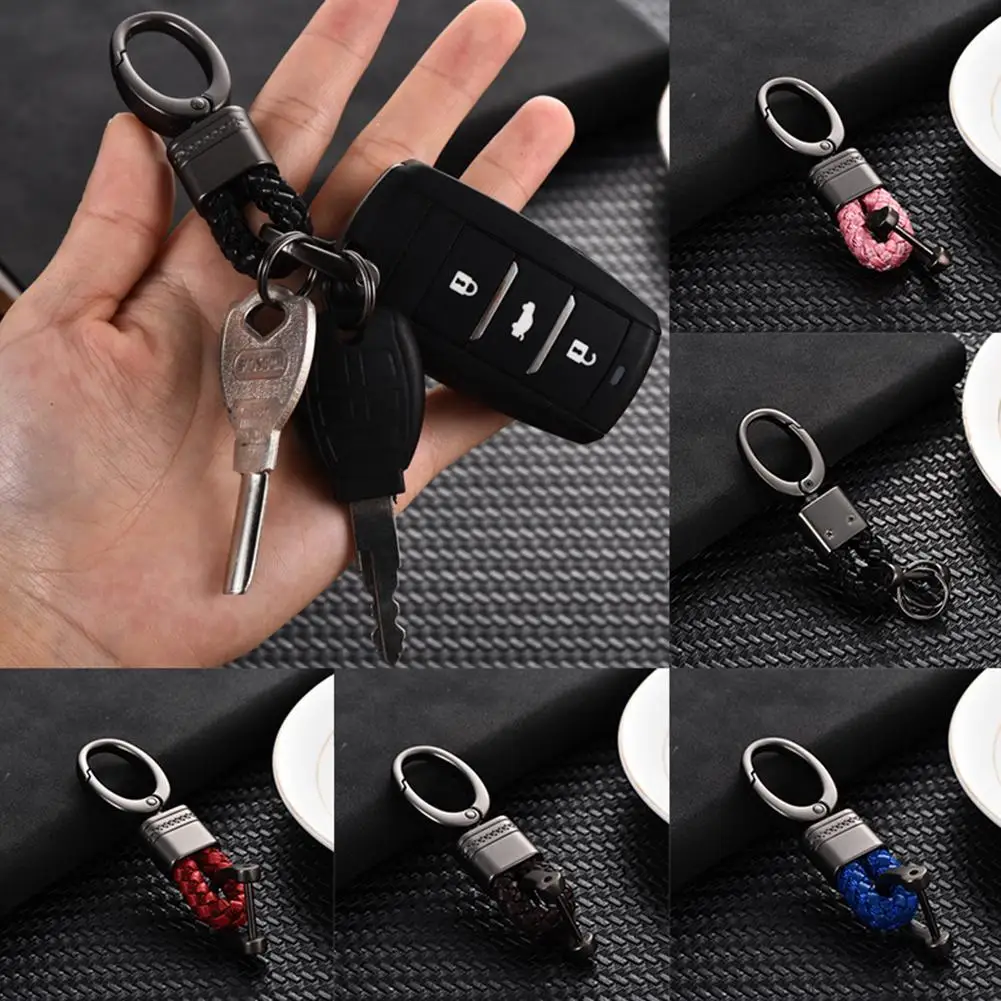

HOT SALES！！！New Arrival Creative Horseshoe Buckle Braided Faux Leather Men's Keychain Key Ring Gift