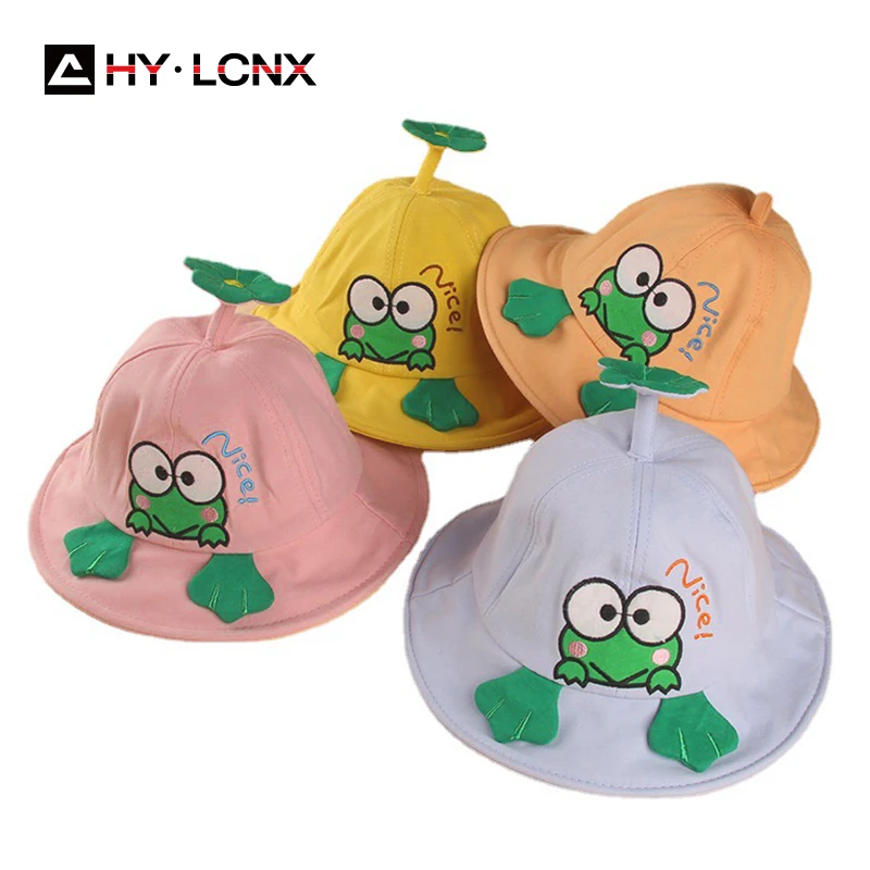 

New Spring Boy Girl Bucket Hat Fashion Frog Cartoon Embroidery Child Fisherman Hat Adjustable Outdoor Sun Protection Hat