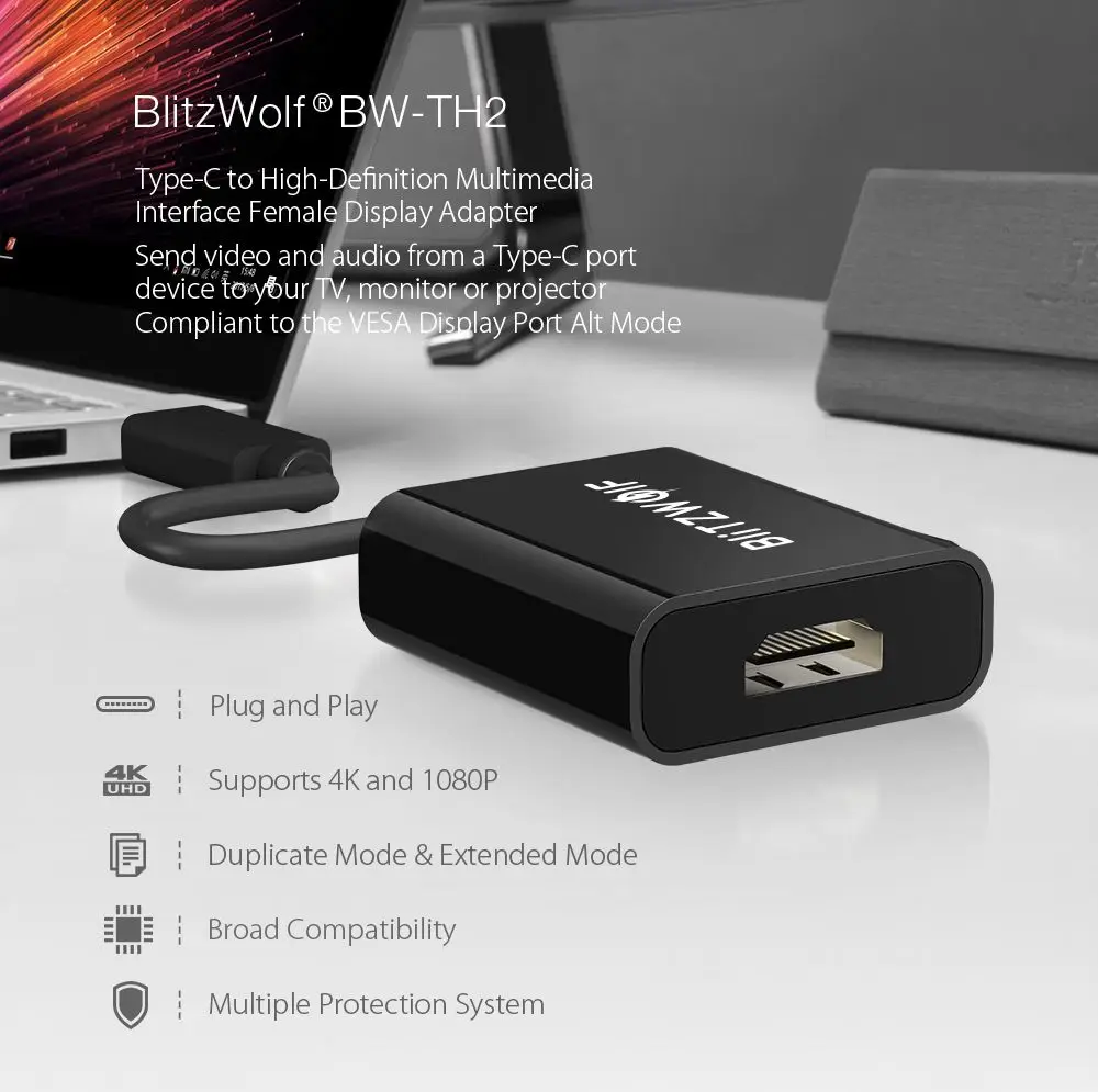 BlitzWolf usb type C к hdmi-кабель, адаптер 4k 1080P USB к HDMI адаптер для мужчин и женщин конвертер для ПК компьютер ТВ смартфон