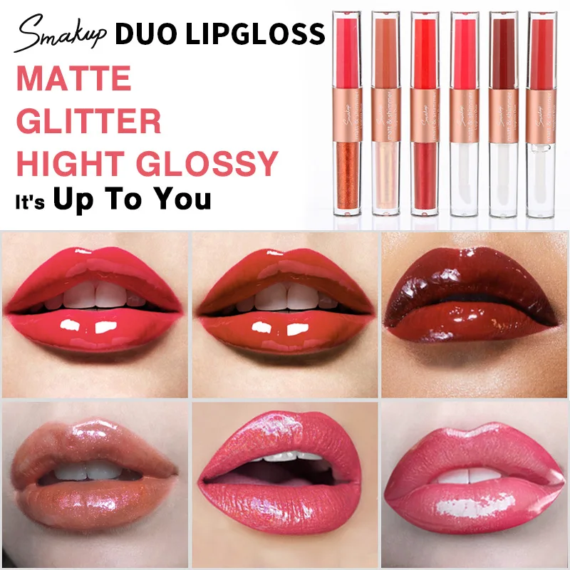 

6 Colors Double Head Transparent Lip Gloss Velvet Matte Lipstick Waterproof Long-lasting Charming Lip Makeup Women's Cosmetic