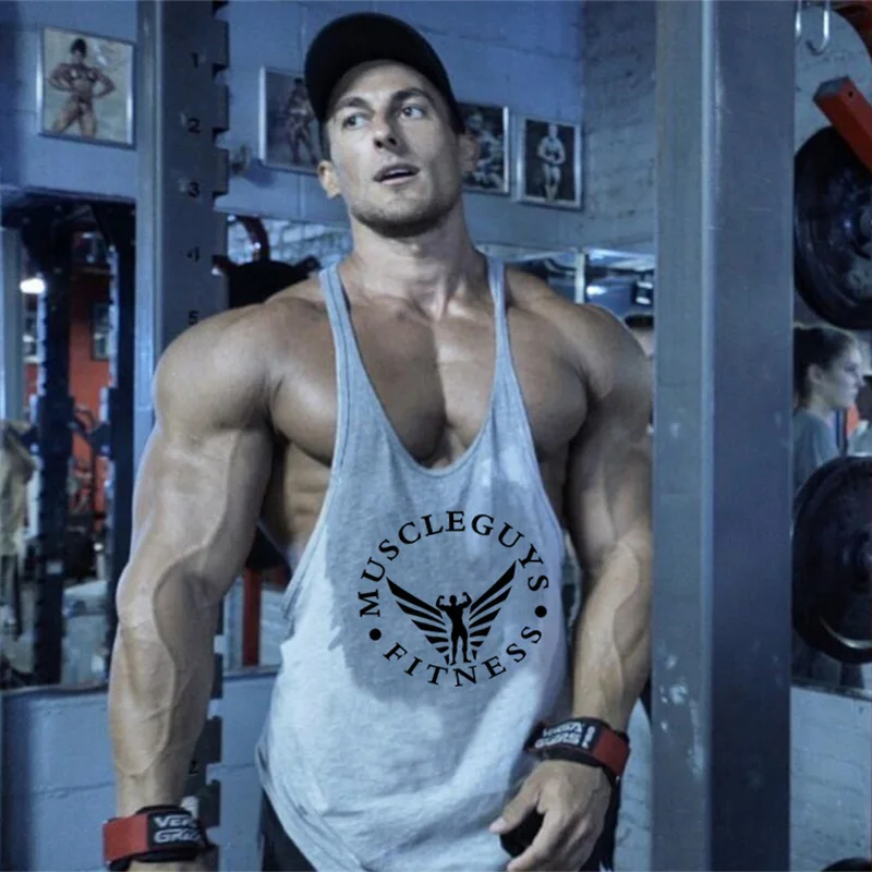 

Muscleguys Brand Fitness Clothing Bodybuilding Tank Top Men Gyms Stringer Singlet Cotton Sleeveless shirt Workout Man Undershirt
