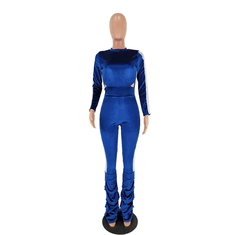 Velvet Tracksuit Warm Two Piece Set Sexy Long Sleeve Cut Out Bodysuit + Pencil Pants Matching Outfit 2019 Autumn Outfits |