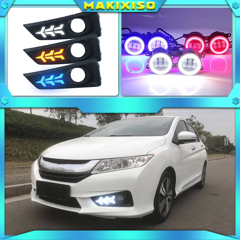 2PCS 12V DRL For Honda City 2015 2016 2017 With Yellow Color Turning Signal Lamp Day Light LED Daytime Running Light