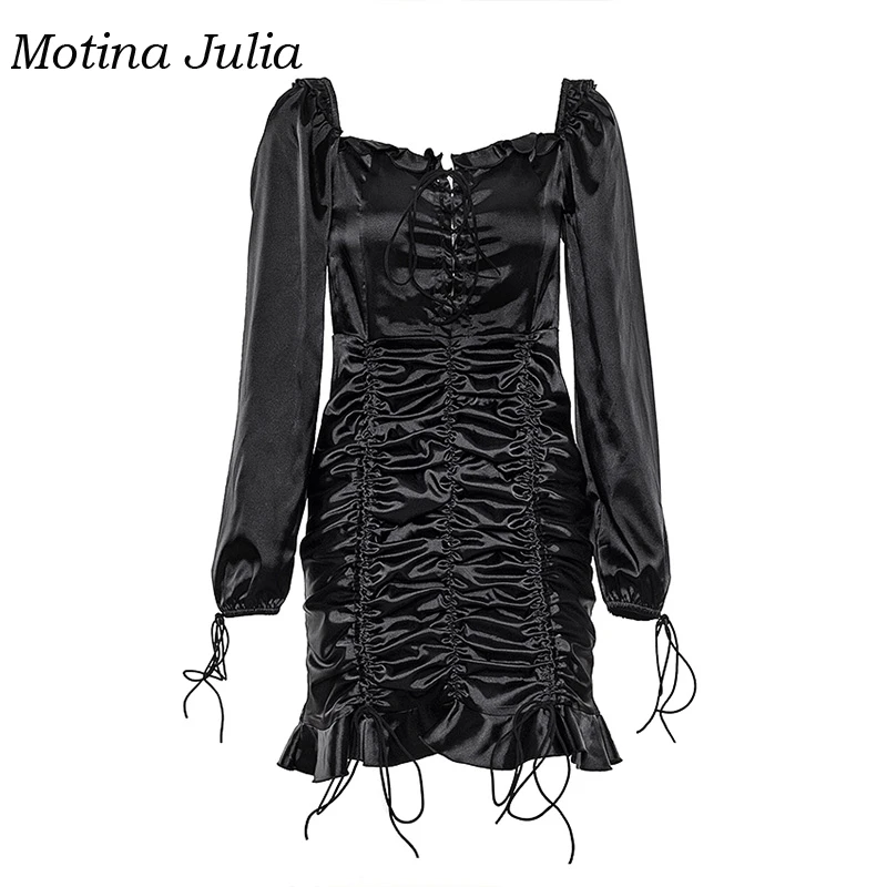 Motina Julia сексуальное платье 2019 черного цвета женское мини-платье с оборками
