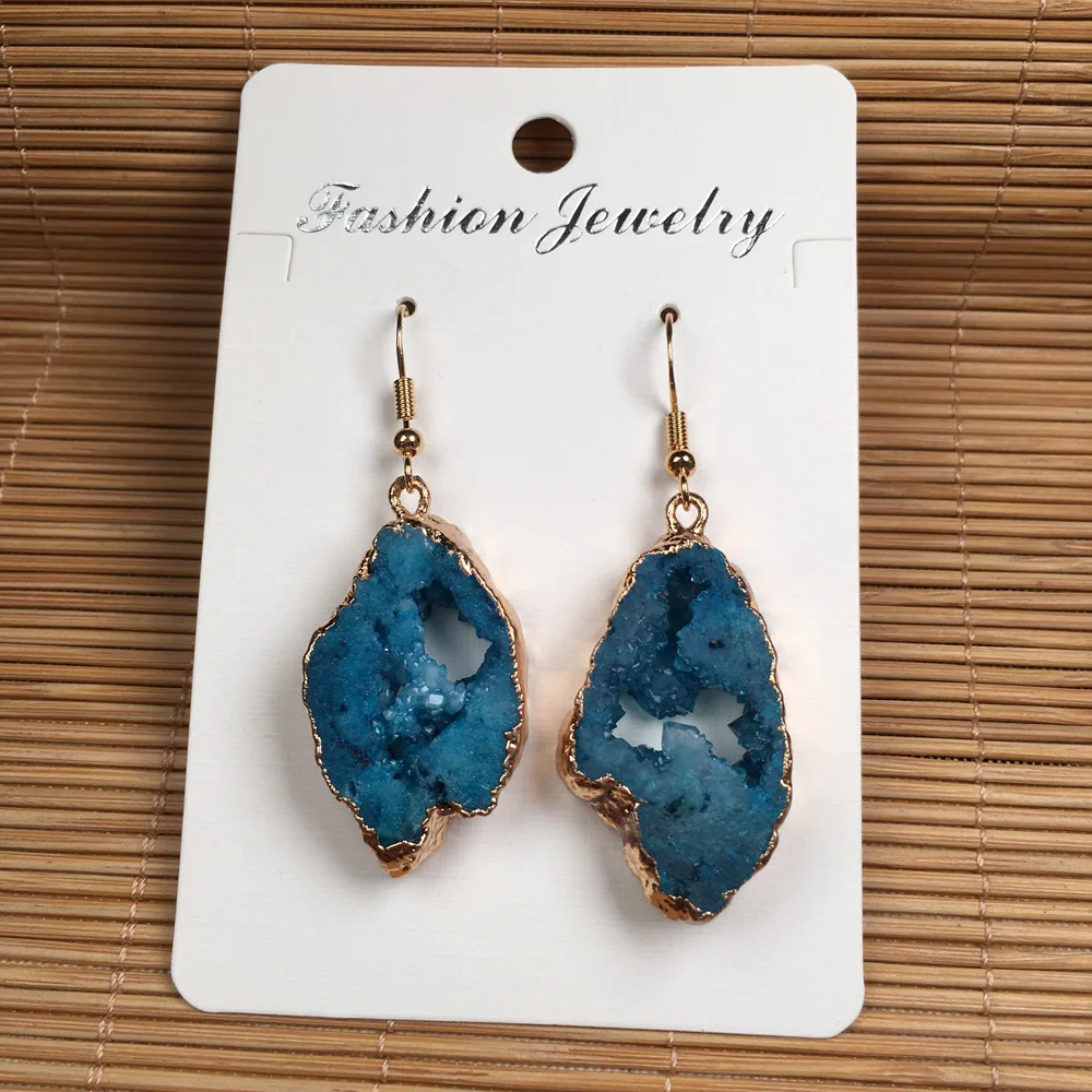 2020 wholesale New Women Nature Stone Earrings Stud Jewelry blue Handmade long irregular shape quartz Earring | Украшения и