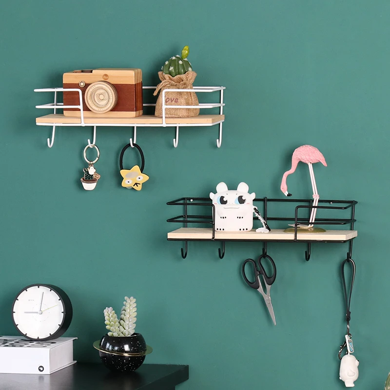 wall shelf wood iron organizer hanging racks sundries storage box space saving door back storage rack display decoration holder free global shipping