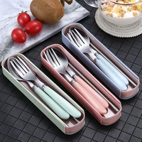 23pcs portable tableware spoon fork chopsticks set with storage box stainless steel fruit dessert fork spoon kitchen supplies