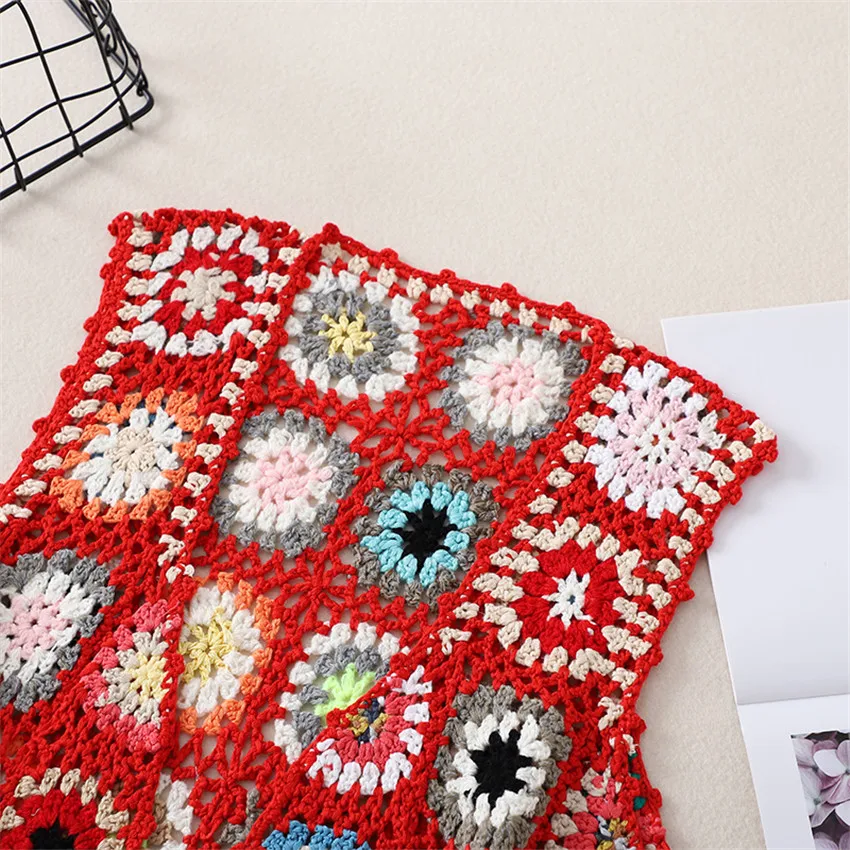 Жилет женский вязаный крючком с цветочным рисунком ретро пиджак без рукавов