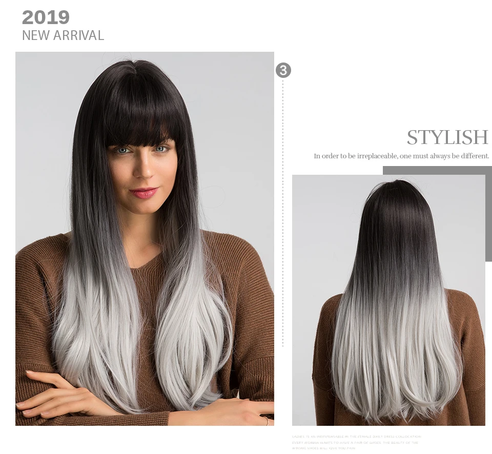 Element 26 дюймов длинные прямые синтетические парики черный корень Омбре белые модные вечерние парики для косплея для женщин Средний размер крышки