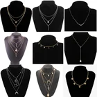 Винтажные многослойные ожерелья с подвеской в виде бабочки для женщин, модное золотое ожерелье-чокер Шарм с Луной и звездой, богемные украшения для вечеринок