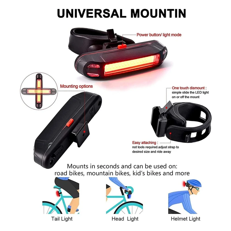 Bike Tail Light 2 Pack USB Rechargeable 500Mah Lithium Battery 5 Mode Options | Спорт и развлечения