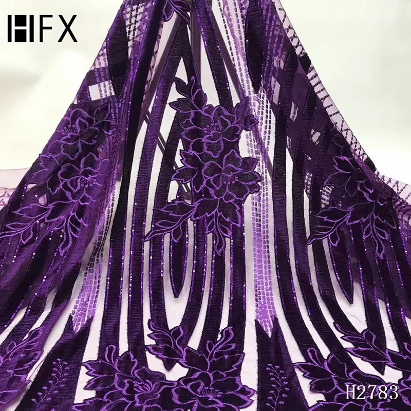 

HFX New Arrival African lace fabric tulle lace with sequins latest French Nigerian sequin lace with lace applique wedding dress