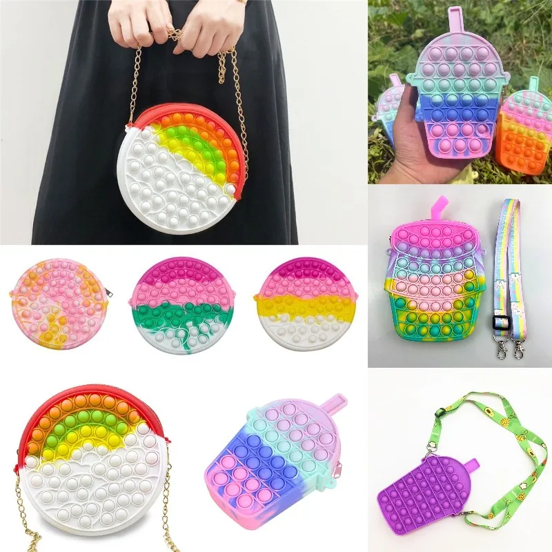 

Rainbow Shoulder Bag Push Bubble Fidget Toys Stationery Storage Bag Silicone Anti-stress Stress Reliever Toys for Children Adult