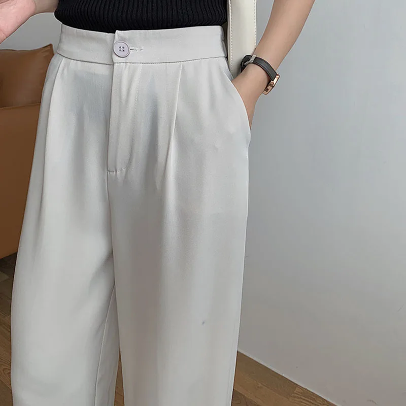 

Wide Leg Suit Pants Women Spring Summer New Elegant Full Length Trouser Korean Elastic Waist Drape Black Pants Plus Size