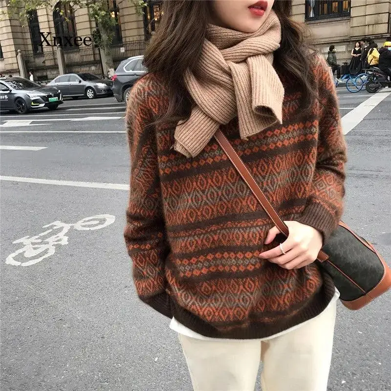 

Lantern Long Sleeve Streetwear Harajuku Pullover Patchwork Loose Women Simple Knitted Sweater Elegant All-Match Oversize Clothes