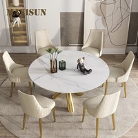 Creative Custom Size Family Stainless Steel Gilded Dining Table Italian Light Luxury Rock Board Round Dining Table And Chair Set