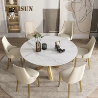 creative custom size family stainless steel gilded dining table italian light luxury rock board round dining table and chair set