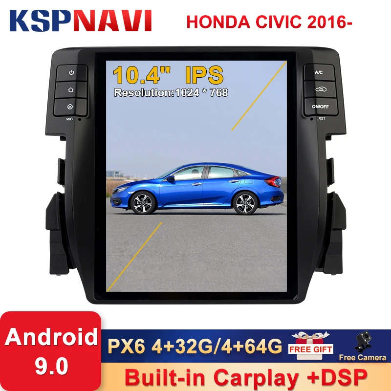 Вертикальный экран Tesla 10 4 дюйма Android 9 0 для Honda Civic 2016 2017 2018 навигация