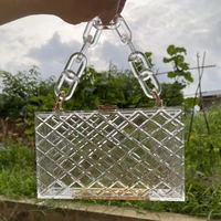 new arrival luxury designer handbag transparent acrylic clutch purse womens evening bag with handles and metal chain