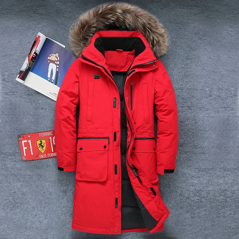 

Мужской теплый зимний длинный пуховик с карманами, в стиле милитари