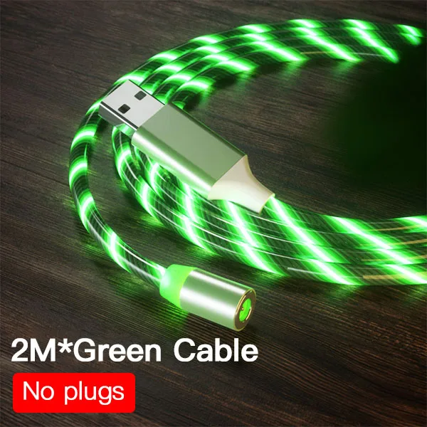 Only Green Cable 2M ACCEZZ Магнитный зарядный кабель освещение тип-c микро кабели для зарядного устройства USB для iPhone X 7 samsung Android Магнитный зарядный шнур 1 м 2 м - Цвет: Only Green Cable 2M