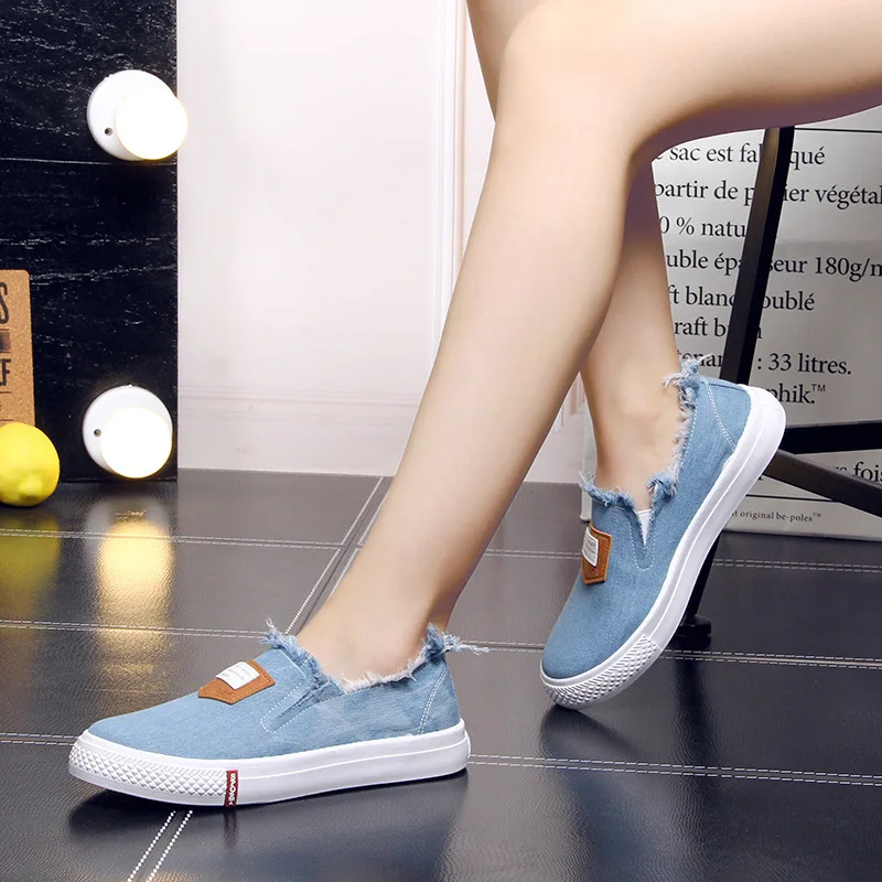 Новинка осени 2018 Модная простая повседневная обувь из джинсовой ткани Женская