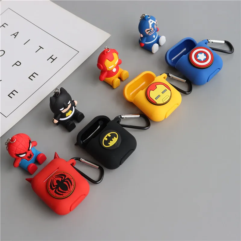 Мультфильм Superheros Bluetooth беспроводные наушники защитный чехол для Airpods Чехлы зарядная коробка с кольцом телефона ремни держатель