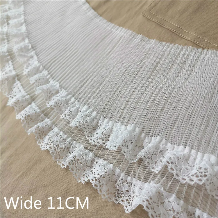 

11CM Wide Luxury White Tulle Pleated Lace Fabric Elastic Ruffle Trim Applique Guipure Ribbon Skirts DIY Fringe Sewing Supplies