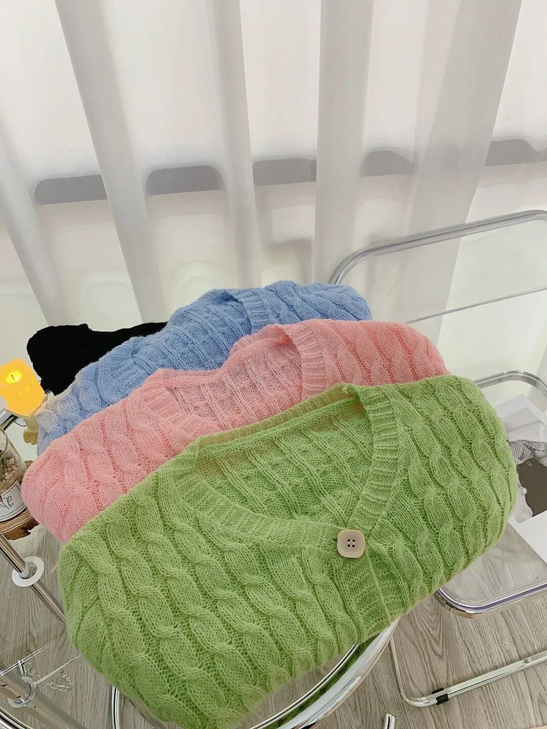 

Autumn 2021 new style Korean fashion loose lazy V-neck sweater women all-match cardigan long-sleeved jacket
