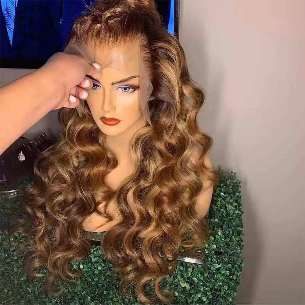 Цветные Свободные волнистые 360 кружевные передние волосы Омбре парик из