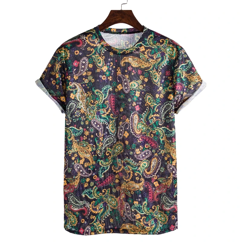 

Summer 2021 Men's T-Shirt Casual Cotton And Linen Print Hawaiian Short-Sleeved Shirt Street Casual Retro Clothing Camisas M-3XL
