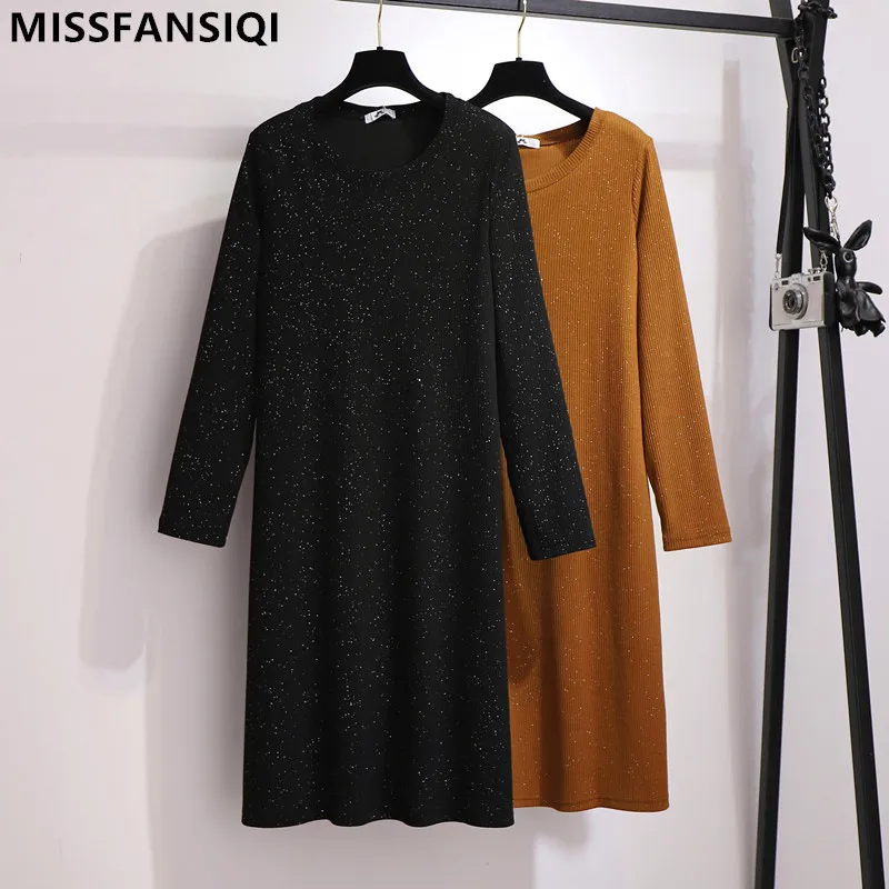 

MISSFANSIQI Autumn Plus Size Sweater Dress For Women Loose Casual Long Sleeve O-Neck Knit Solid Dresses 4XL 5XL 6XL 7XL